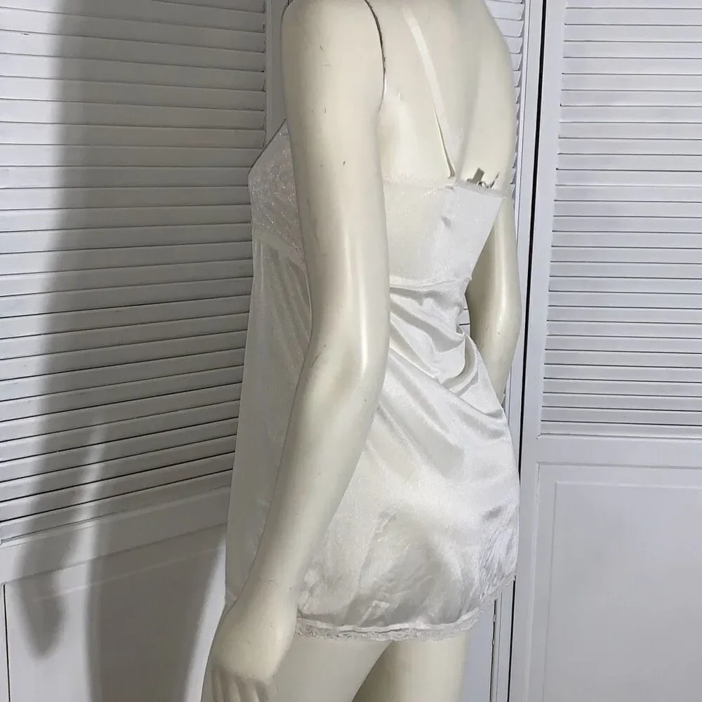 Vintage ILGWU‎ White Empire Waist Short Slip Dress Big Girls 14